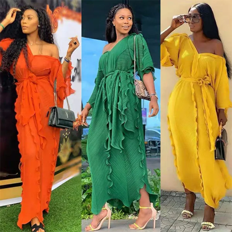 

Summer Fashion Chiffon Long Skirts V-Neck Off Shoulder Short Sleeve Casual Dresses Dresses Women, 6 colors