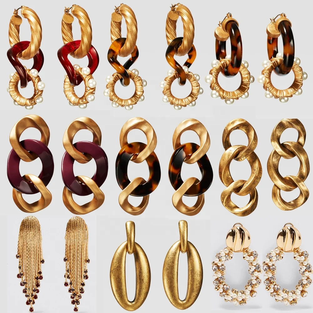 Kaimei 2019 אופנה עיצוב אמזון מכר חדש ZA מתכת להתנדנד עגילים לנשים גיאומטרי הצהרת Drop עגילים סיטונאי