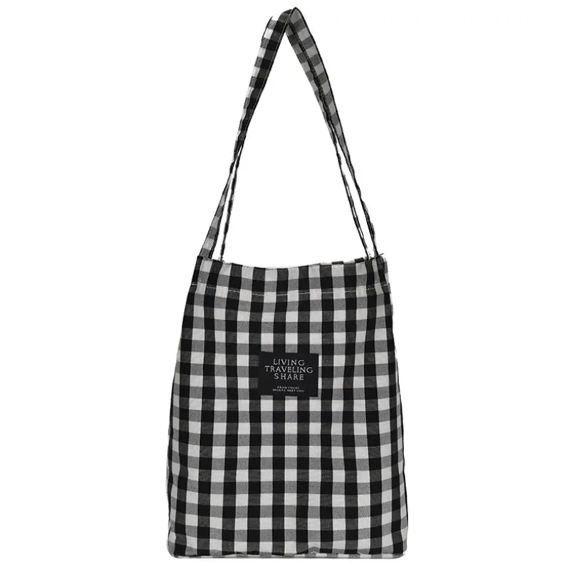 

Hot Selling Christmas Women's Canvas Handbag Shoulder Bucket Bags Plaid Printed Tote Bag For Shopping