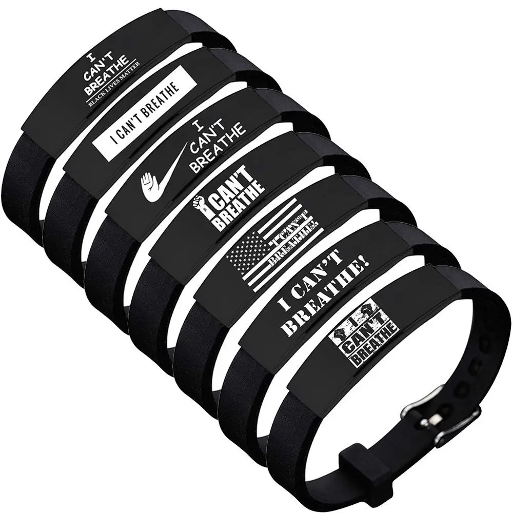 

Engraved Custom Adjustable Stainless Steel I can't Breathe Black Lives Matter Silicone Men's Bracelets