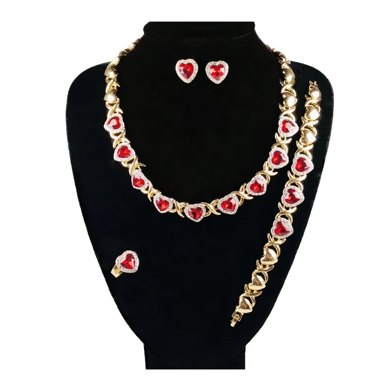

Red Stone Crystal Dubai Gold Filled Xoxo Jewelry Sets Brazilian Jewelry 18k Gold Pltated Necklace Bracelet Jewelry Sets, Picture shows