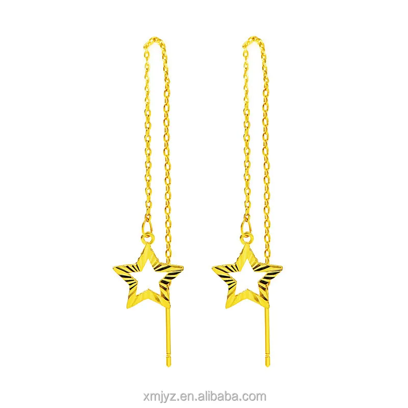 

2020 New Simple Vietnamese Sand Gold Five-Pointed Star Ear Line Fashionable Temperament Star Earrings Personality Earrings