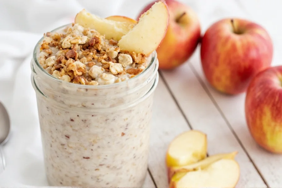 Variations of apple cinnamon overnight oats with different toppings including nuts, seeds, and fresh fruit
