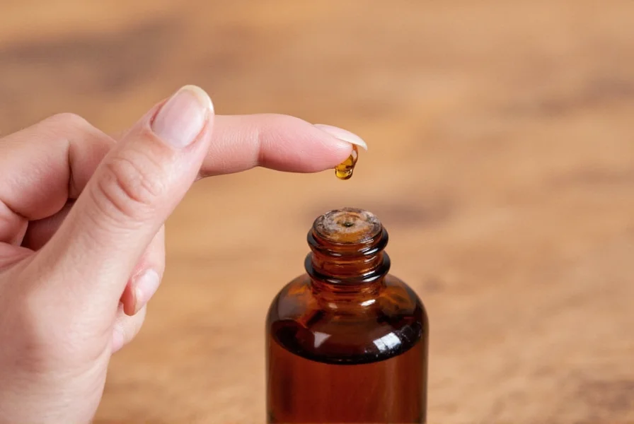 Proper dilution ratio for clove oil showing one drop of essential oil in carrier oil