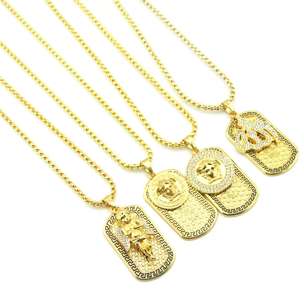 

Diamond Alloy Alphabet Angel Pendant Fashion Jewelry 18k Gold Cuban Hip Hop Stainless Steel Necklace