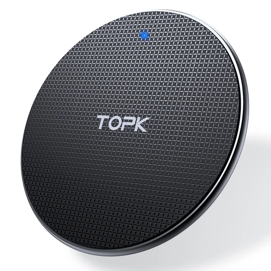 

TOPK 10W QI LED Fast Charging LED Portable Universal Mobile Phone Wireless Charger Pad, Black