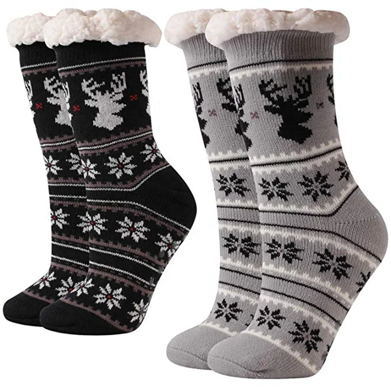 

Wholesale mens Super Soft Cozy Fuzzy Fleece Lined Knit Winter Warm Home Slipper Socks for Christmas gifts