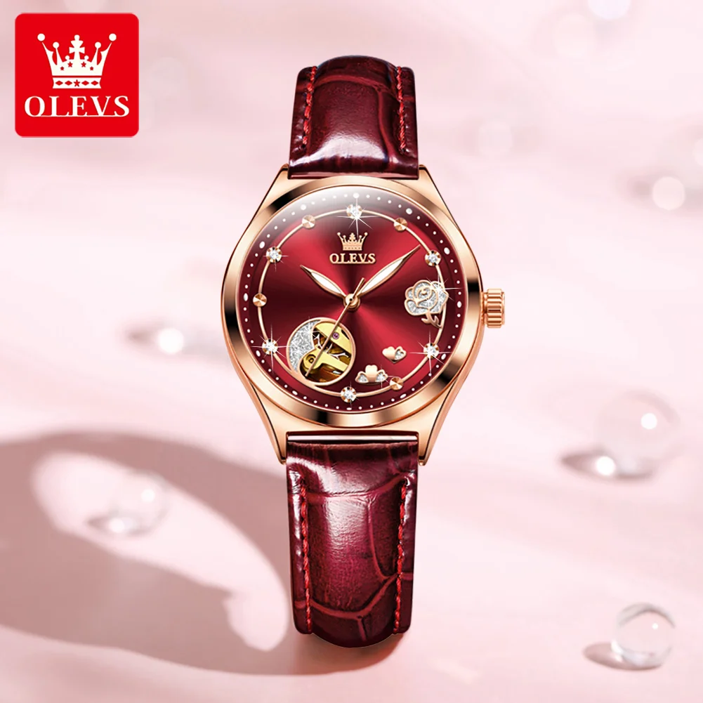 

OLEVS 6601 Trendy Classic Design Mechanical Watch Dial Waterproof Diamonds Leather lady watch Watches women Luxury Wristwatch