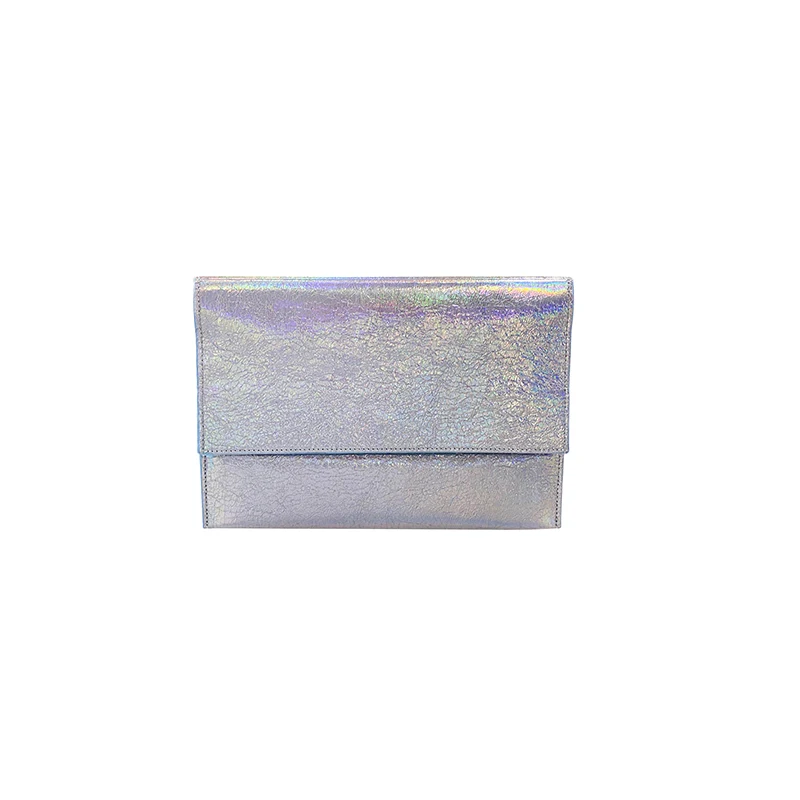

Fashion Women Simple metllic Genuine Leather Evening Bag Multi-function Real Leather Clutch Bag, Silver