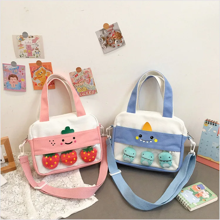 

High quality ladies fashion Korean version cartoon canvas bag lovely cute girls single shoulder bag cross-body square bags, 4colors