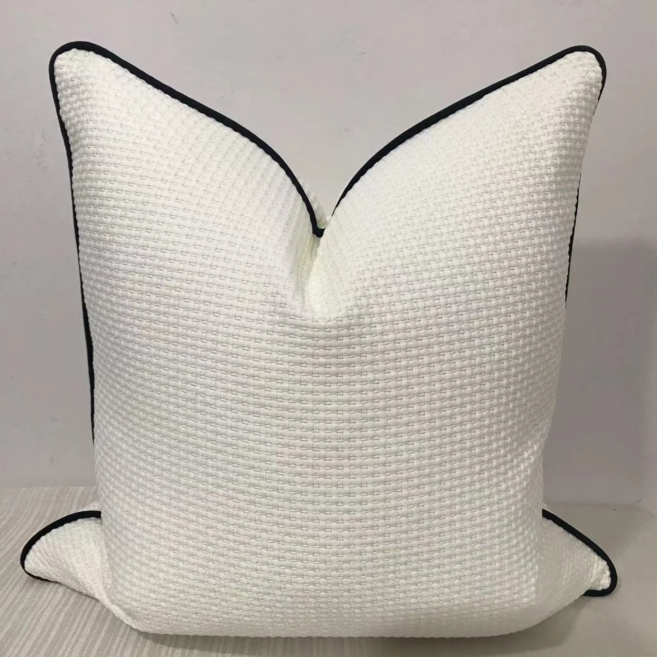 Classic Black White Stripe Modern Geometric Pattern Digital Print Square Cushion Cover High Grade Velvet Edge Piping Memory