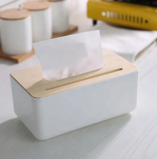

Eco friendly healthy modern kitchen accessory bamboo facial tissue holder paper box with bamboo lid, White,black or customized color