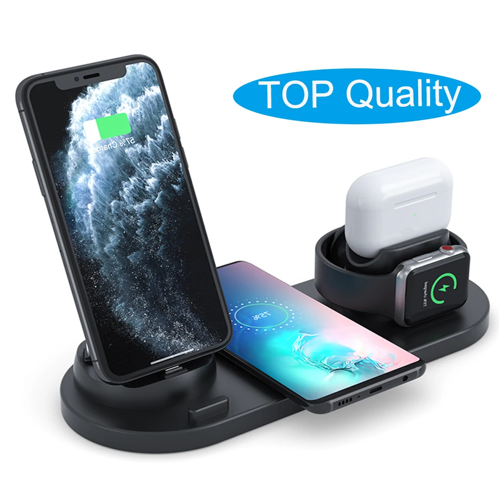 

Amazon Hot Sale New Home Desktop Charging Station Phone Multifunctional 6 in1 Wireless Watch Charger Fast Charging Dock