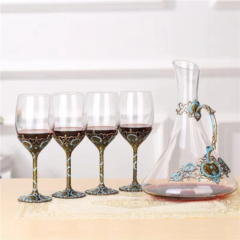 

luxury enamel red wine glass set gift box wedding Goblet Wine Glass Cup Crystal Red Wine Glasses Set, Transparent