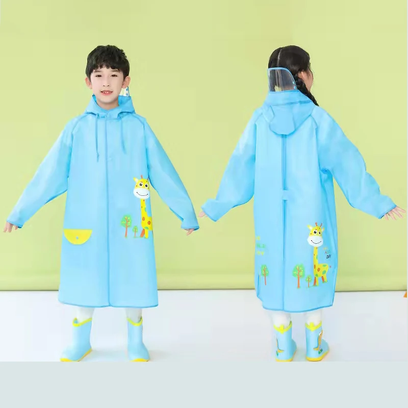 

Double Brim Kids Waterproof Cartoon Rain Coat Plastic Rainwear Reusable Cute EVA Children Hooded Raincoat For Sale, Pink,yellow,blue,green