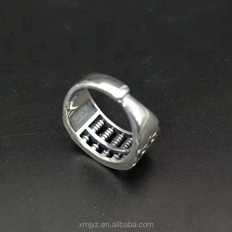 

990 Sterling Silver Coin Abacus Ring Antique Old Money Pure Thai Silver Jewelry