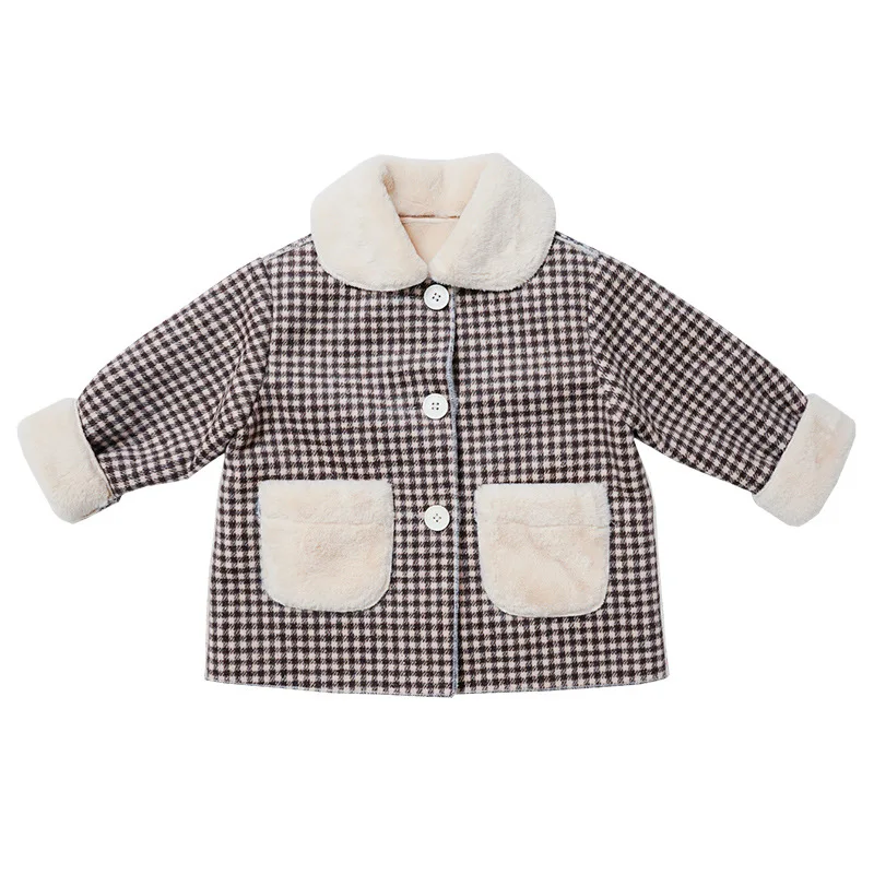 

Autumn winter children's clothing jacket boys girls warm jacket children's baby rabbit plush thick coat lapel corduroy coat