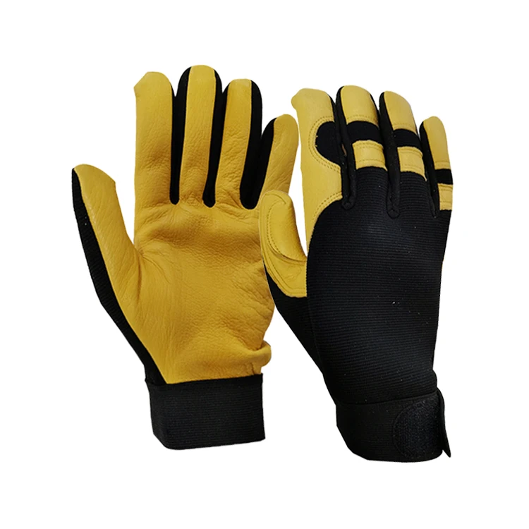

Premium deerskin golf cricket gloves batting sports leather mesh gym gloves, Black,yellow