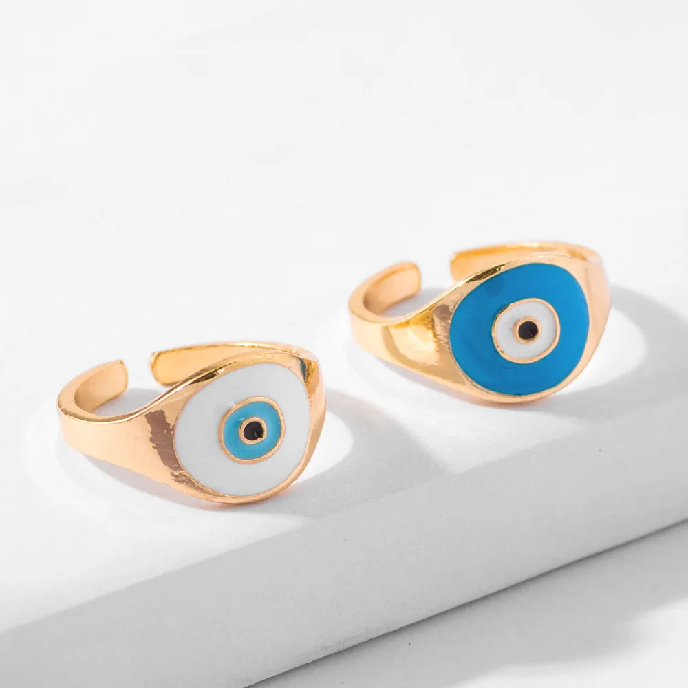 

OUYE eye adjustable ring trend fashion popular eye jewelry wholesale cute alloy eye ring women gold plated, Colorful