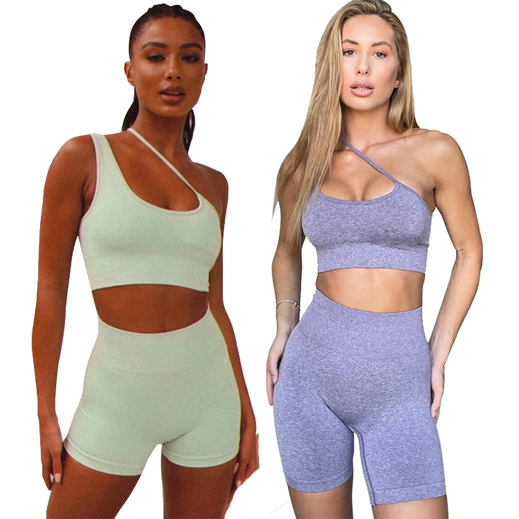 

DUODUOCOLOR Summer casual solid color asymmetry sleeveless vest yoga suit fashion women sexy club two piece shorts set D10317