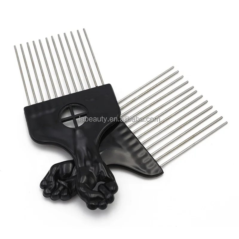 

Wide Tooth Hair Afro Combs Plastic Black Brush Anti-static Fist Metal Hair Fork Comb Stainless Steel Long Pins Hair Pick Comb