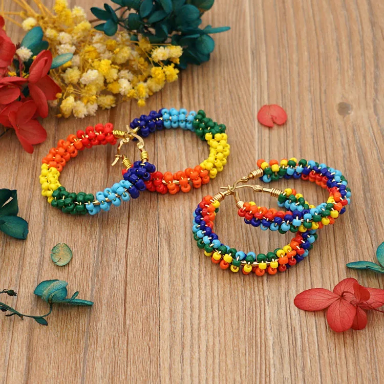 

EG1027 fashion colourful stainless steel ladies hook earring bohemian miyuki seed bead women earring, Blue ,red , yellow