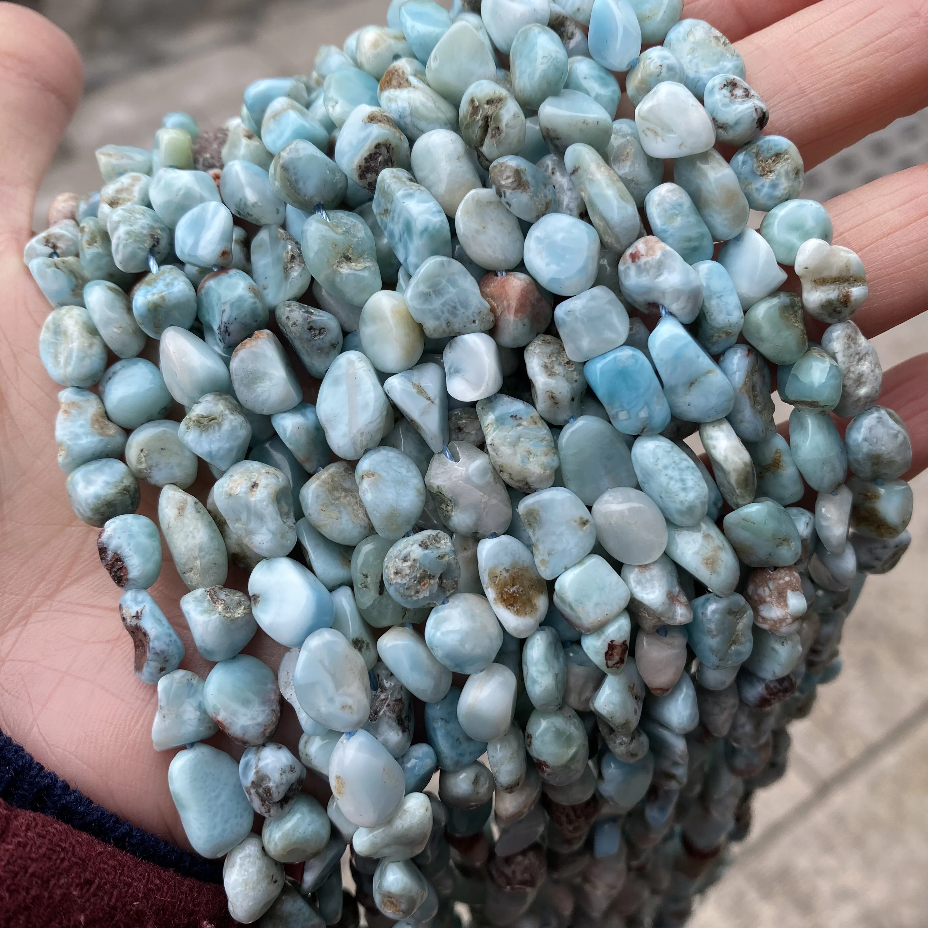 

Larimar Stone Natural Gemstone Beads for Sale Wholesale Smooth Loose Large Big Freeform Irregular Chips Larimar Tumbles