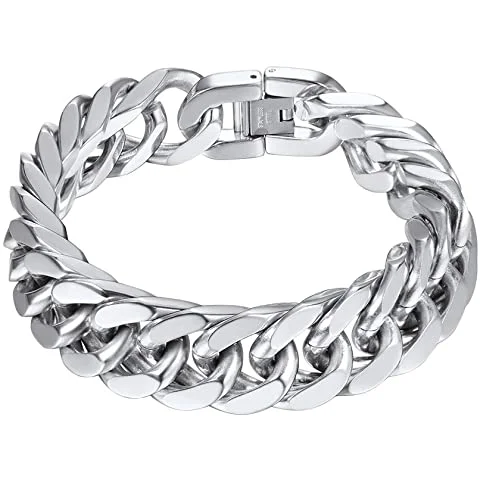 

Interlocking Chain Link Bracelet Hip Hop Bracelet Titanium Steel Factory Supply Mens Solid for Men Round Silver Plated Men's, Picture shows