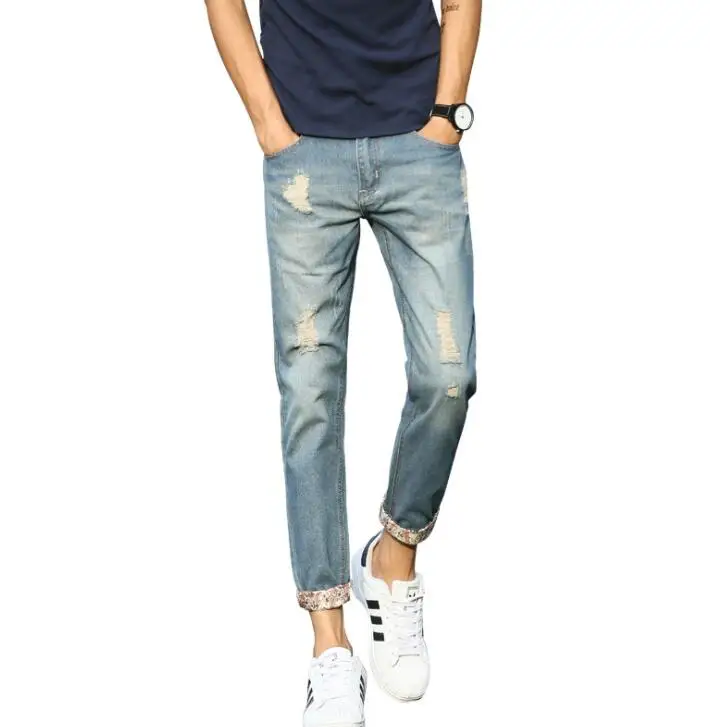 

Men's Jeans Youth Slim Ripped Pants Wholesale, Light blue