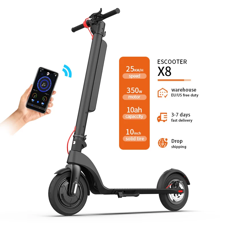 

EU US Stock HX E Scooter Powerful 45KM Range 3 Speed Mode 350W Motor 10" Tires Foldable Electric Scooter for Adults