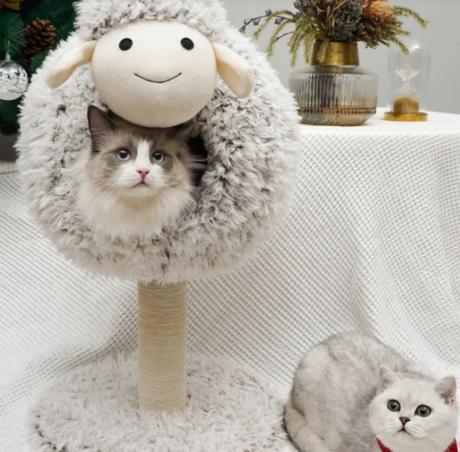 

Pet Supplies Sheep Shape Sisal Short Plush Sisal Cat Tree House Pet Toy, Colorful