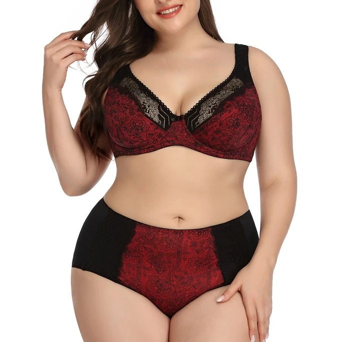 

European And American New Style Printed Bra Set Plus Size Lace Bra Ladies Fat Mm, Picture showed