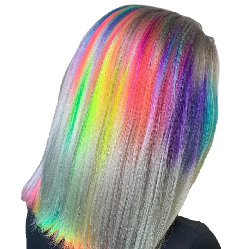 

Rainbow Highlight Wig Pre Plucked Bob Wig Ombre Front Hair Wigs For Women