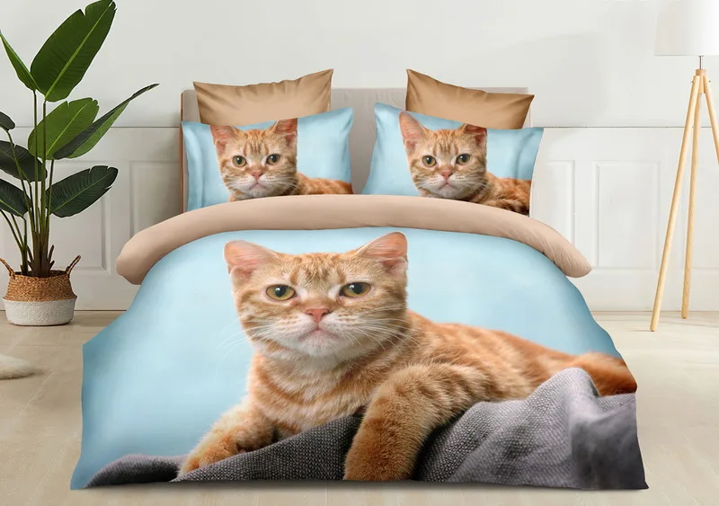 100 Microfiber Cotton Digital Printing Bedding Sets Dog Cat Print Flat