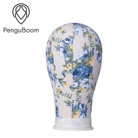 

high quality no face canvas block head mannequin for wig stand with blue flower facroty wholesale