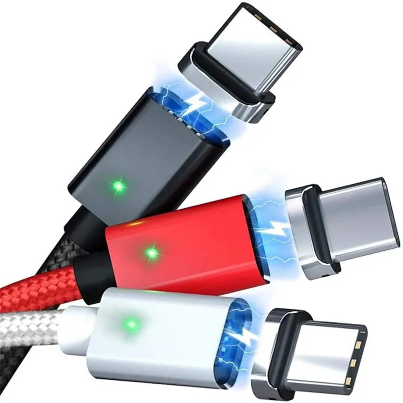 

New design 3 in 1 Nylon Braided Magnetic Charging Cable, Support 3.0A Fast Charging & Data Transfer charger magnetic cable, Black/red/white