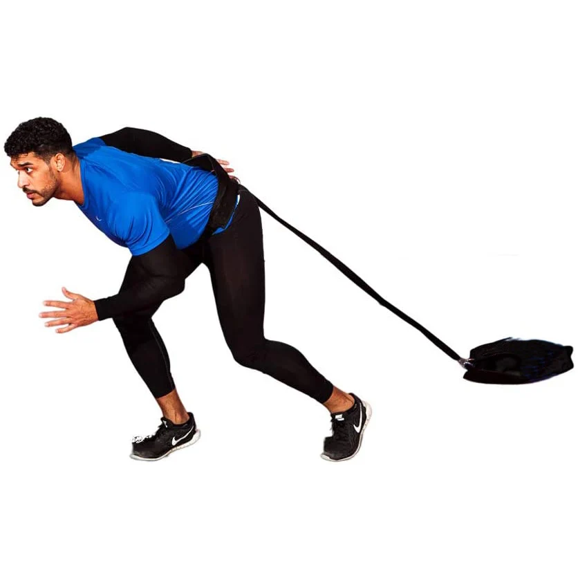 

Adjustable Fitness Strength Stamina Speed Training Drag Harness Weight Bearing Running Sled Pulling Bag with Sandbags, Black