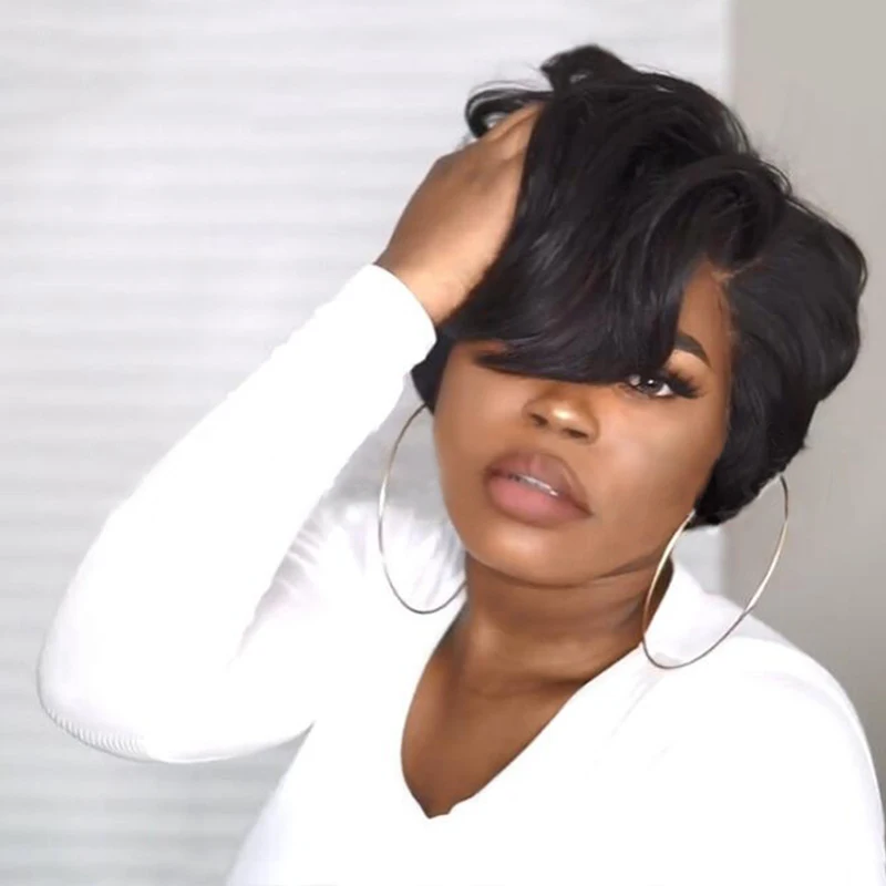 

Shipping Affordable Price Classic Natural Black Pixie Cut Short Full Lace Wig