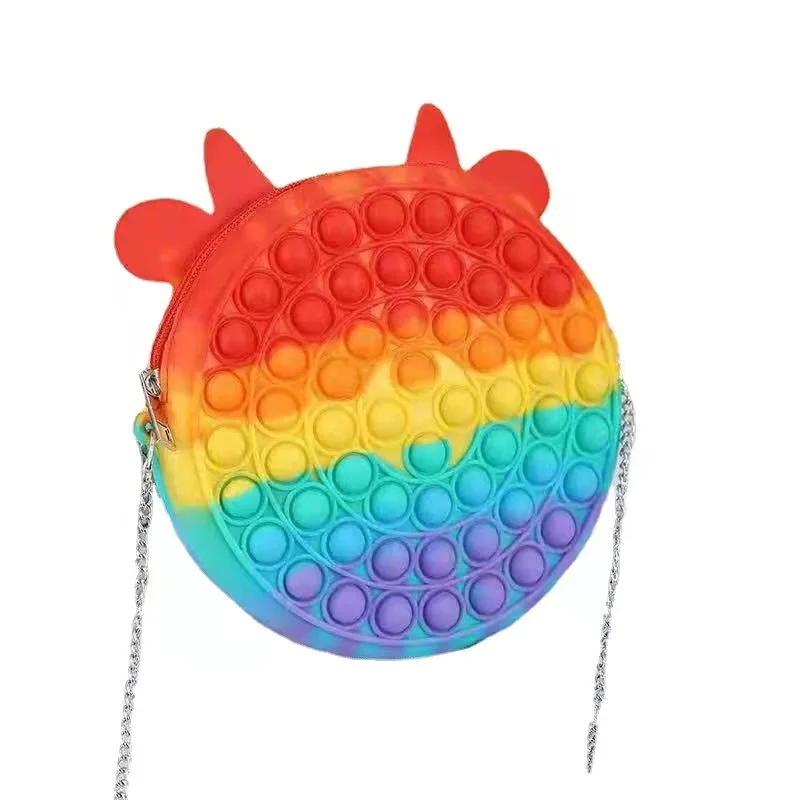 

girls mini soft silicone rainbow push pop bubble fidgets hand bag coin purse push pop fidgets bubble pop unicorn crossbody purse, Multi color or oem