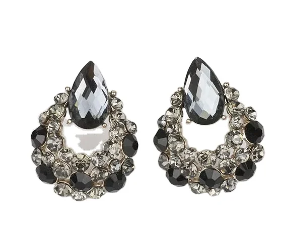 

Korean Atmosphere Retro Fashion Black Hollow Water Droplets With Diamonds Popular Trend Earrings Ear Jewelry