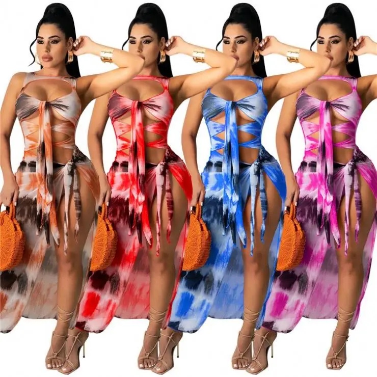 

OSINA Tie Dye Hollow Out Bodycon Dress Woman Summer Women Lady Elegant 2021 Women Sexy Casua Dress