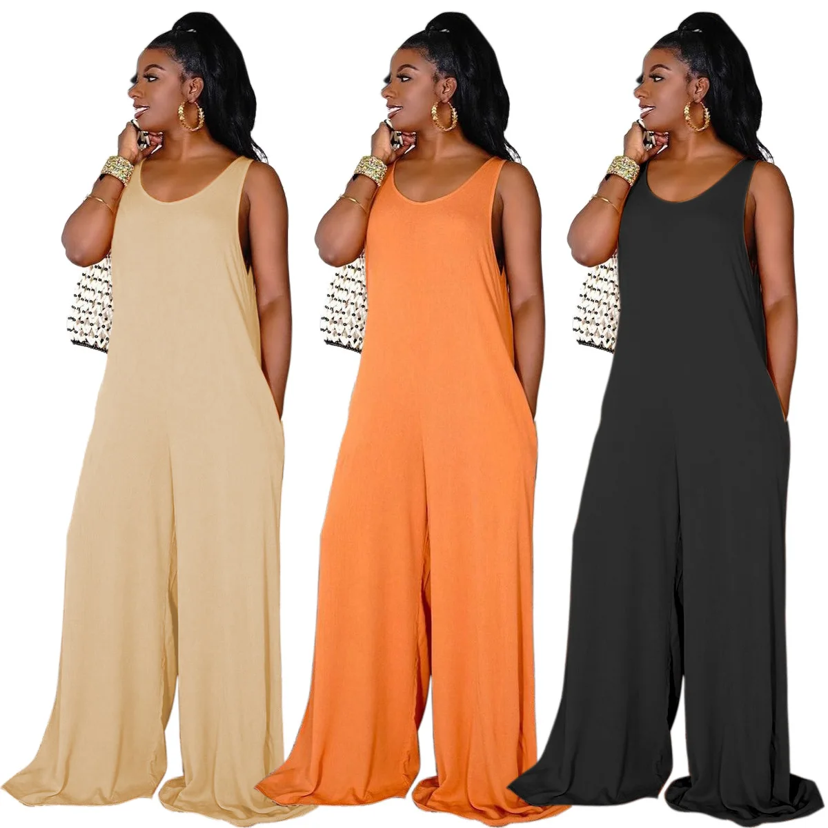 

TS1153 Casual Sleeveless Woman Jumpsuits Wide Leg Jumpsuit Woman Fashionable Clothes