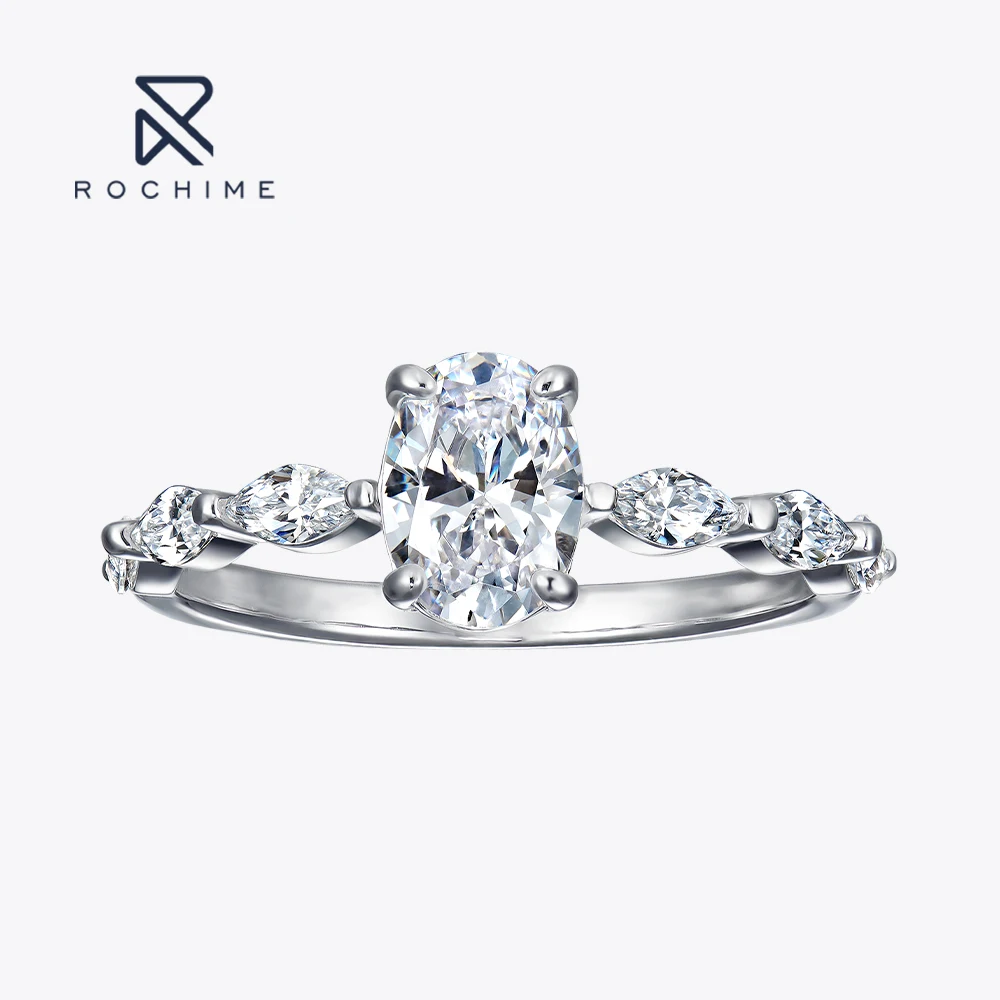 Rochime Sparkling  Oval Cut  Diamond Rings 925 Sterling Silver Rhodium Plated  Cubic Zirconia Jewelry for Women