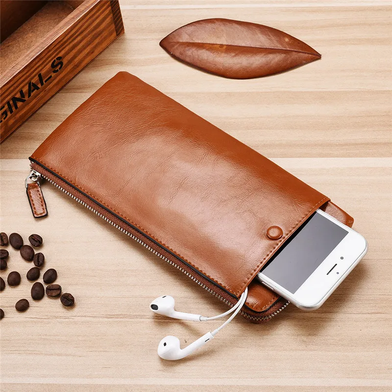 

New Style Mens Long Wallet Soft PU Leather Zipper Mobile Phone Wallet, Black, coffee,brown