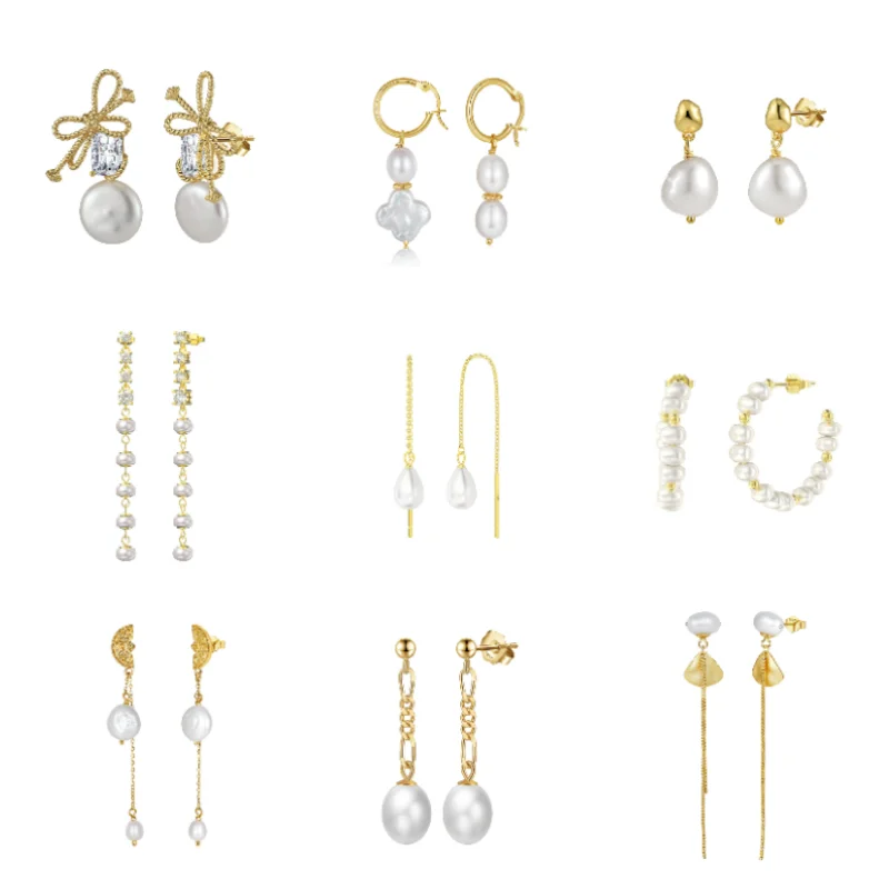 GPE-2 RINNTIN Gold Plated 925 Sterling Silver Stud White Cultured Freshwater Pearl Earrings for Women Girls