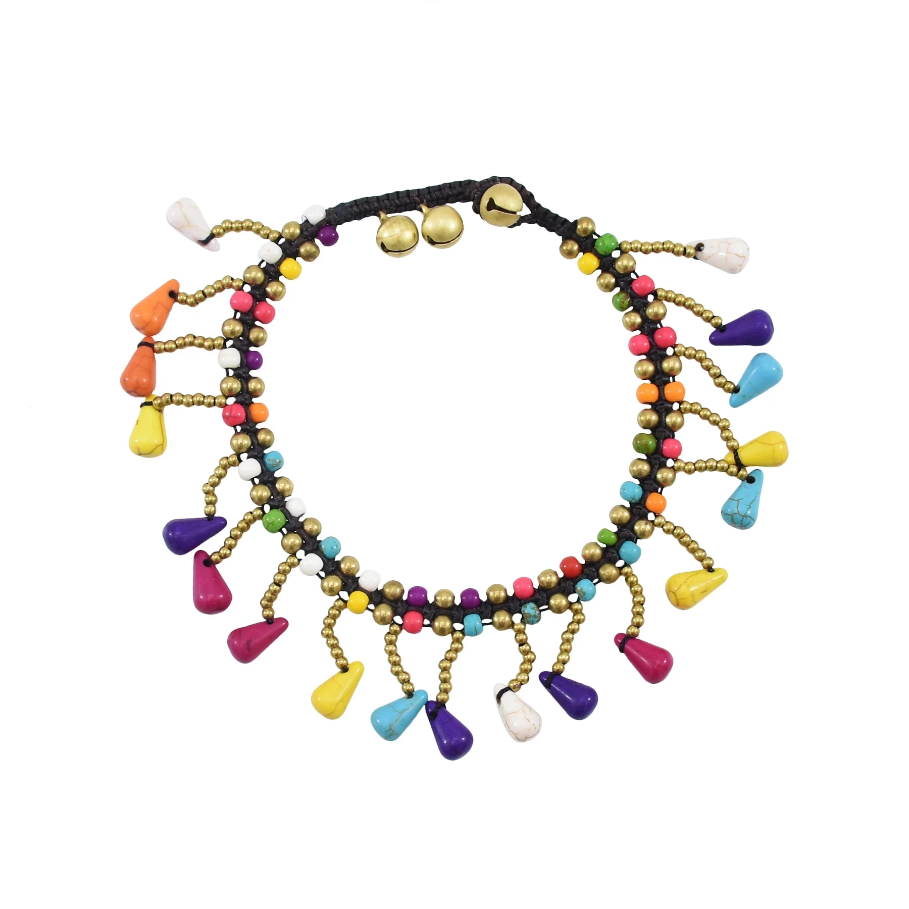 

Bohemian Vintage golden bells colorful beads woven bracelets copper bell charming party jewelry accessories, Multi