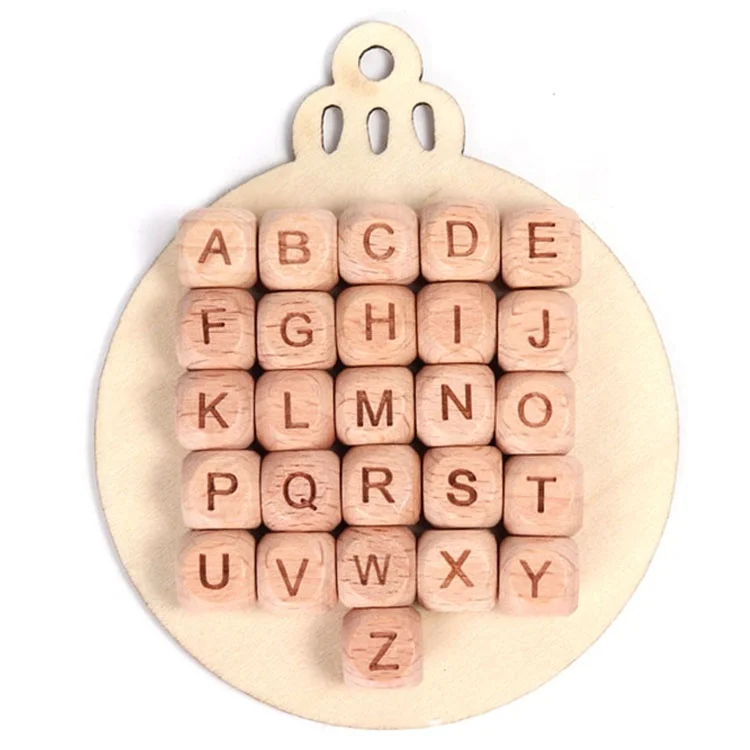 

Hot fashion Beech letter beads laser engraved dice Teething beech wood letter beads