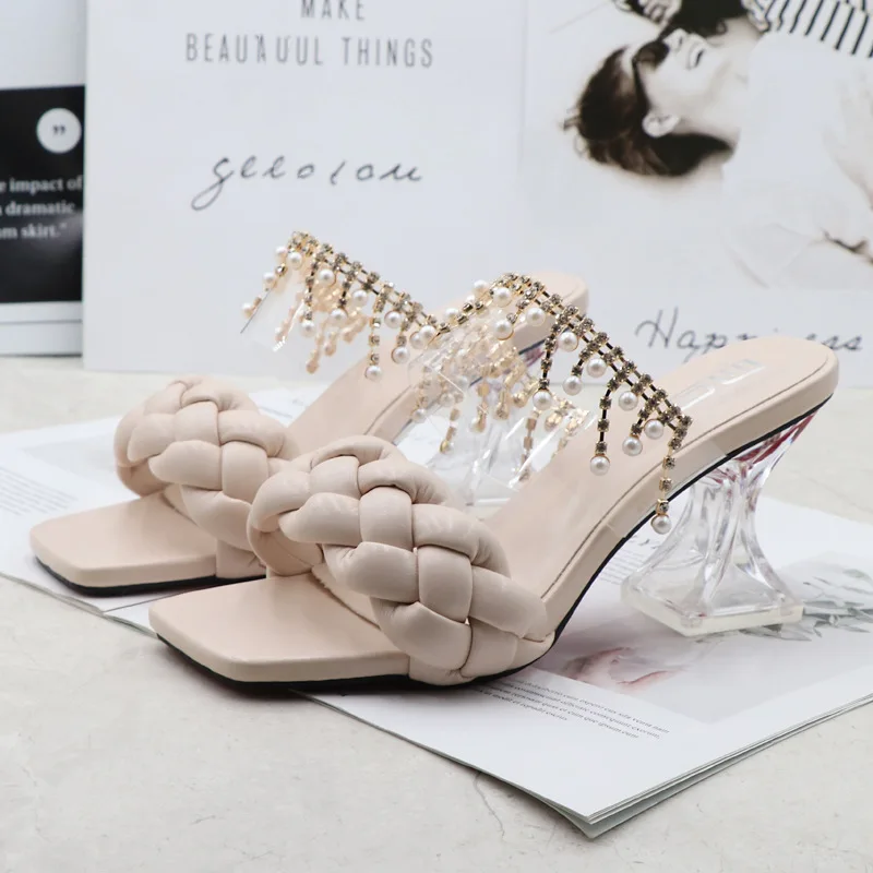 

2021 fashion summer new square toe solid color sandals ladies high heels fringed fairy high heels women, Picture
