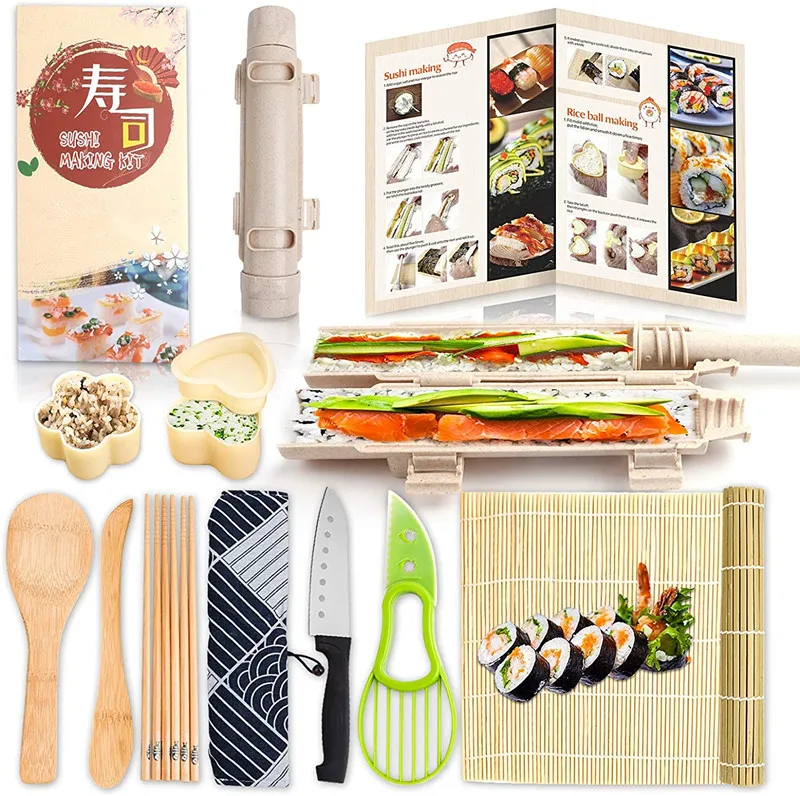 

Sushi Making Kit with user guide Bamboo Rolling Mats Kit Sushi Knife bamboo Chopsticks, Natural