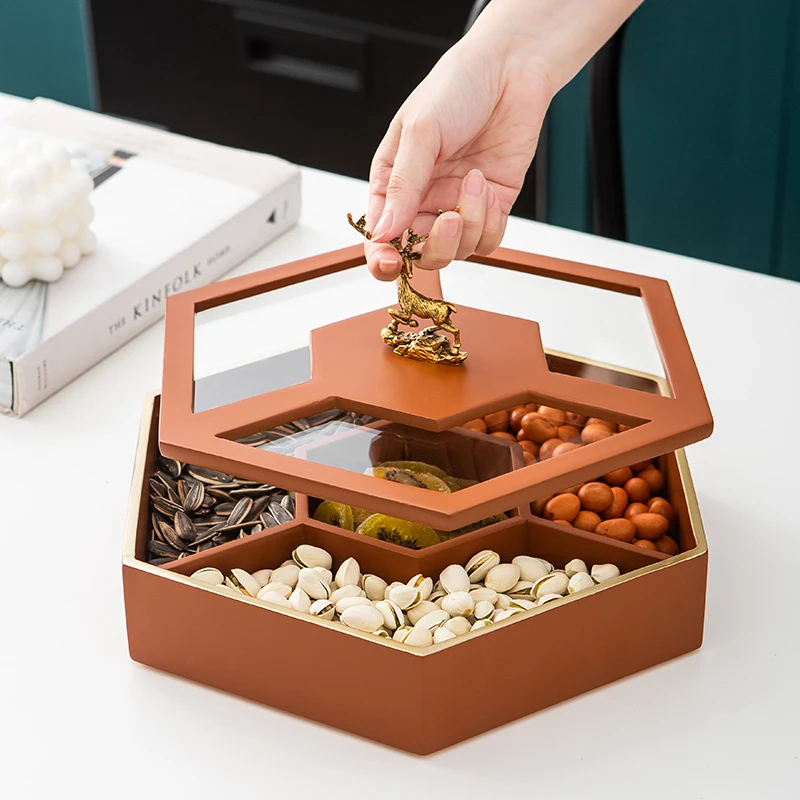 

OSBORN Luxury resin dried fruit tray candy box double rotating melon seeds dessert fruit tray snack compartment storage box, Picture